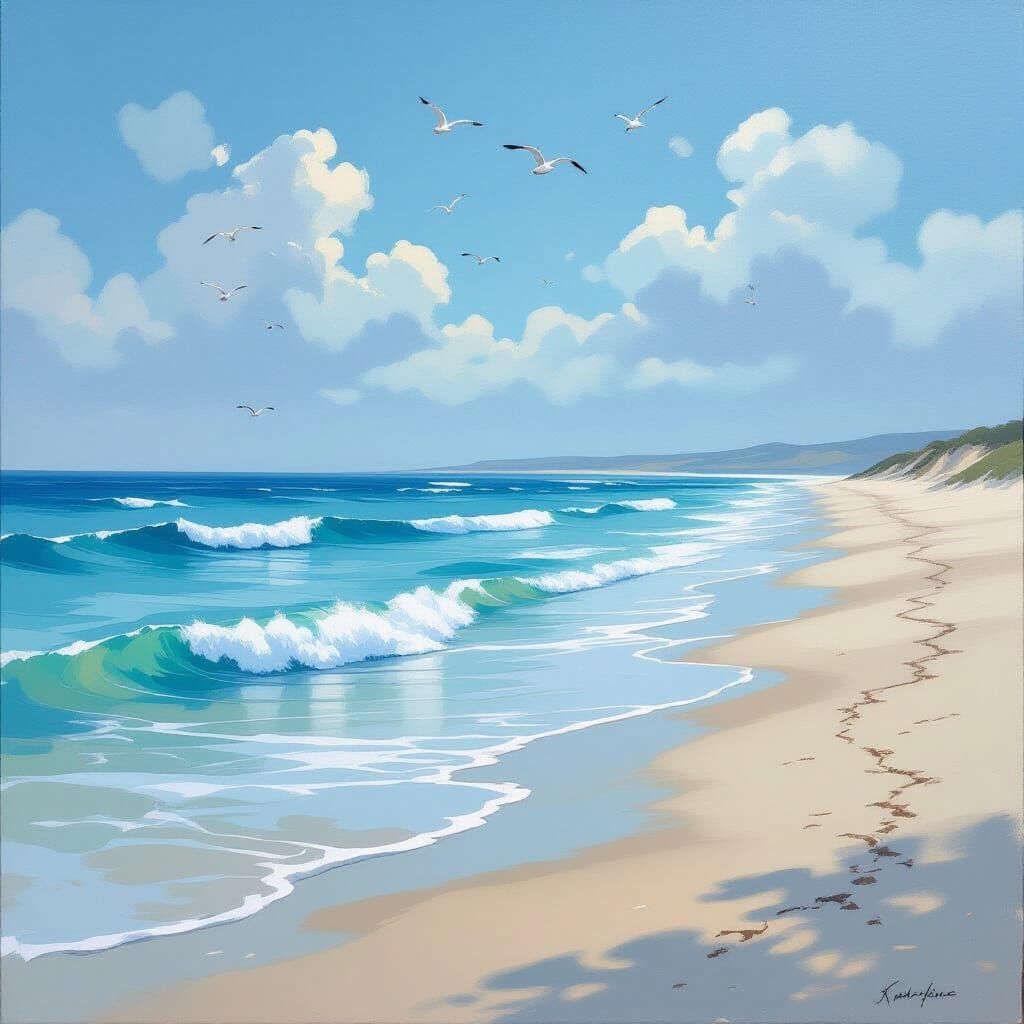 Tranquil Coastal Scene with Gentle Waves