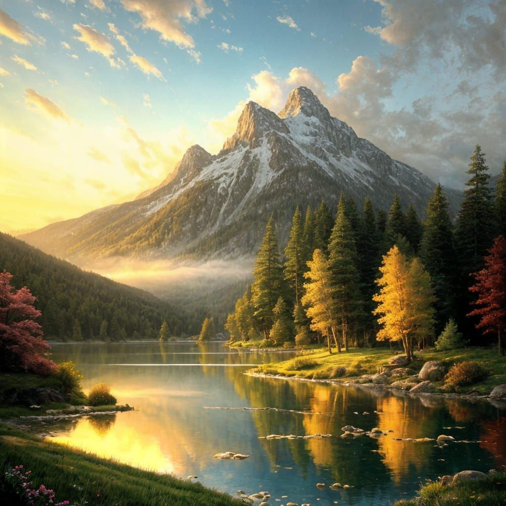 Morning Serenity on a Peaceful Mountain Lake