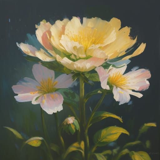 Vibrant Flower Blooms in Neo-Impressionist Oil Painting