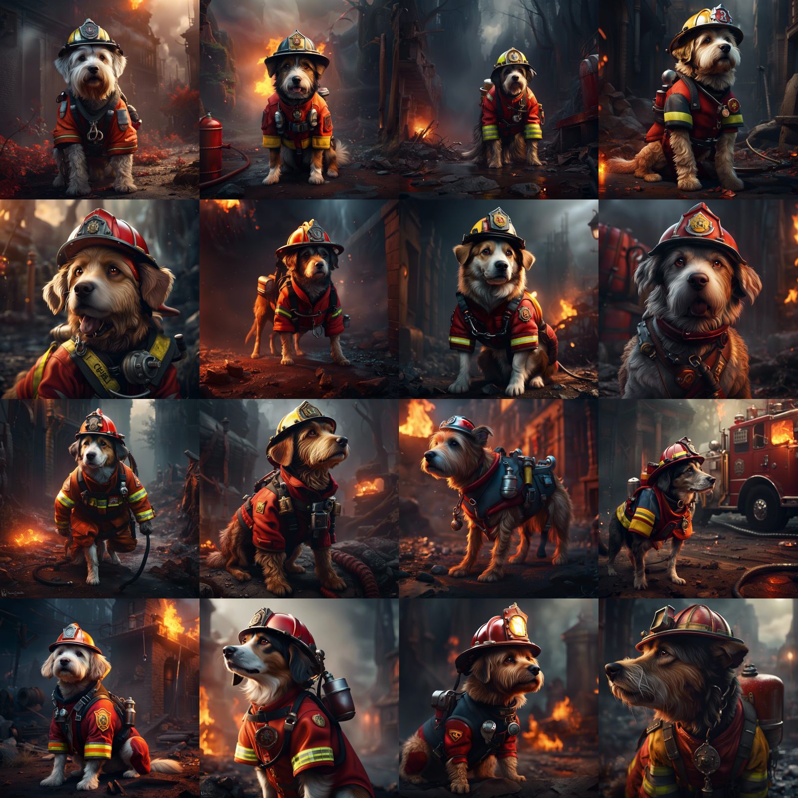 Dog as Firefighter: Detailed Fantasy Concept Art