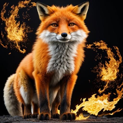 Golden Fox with Fiery Eyes in Bokeh Lighting