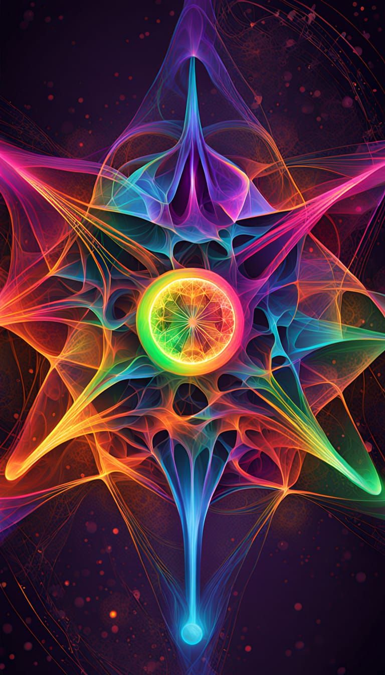 Vibrant Abstract Data Fractals with Sacred Geometry Symbol