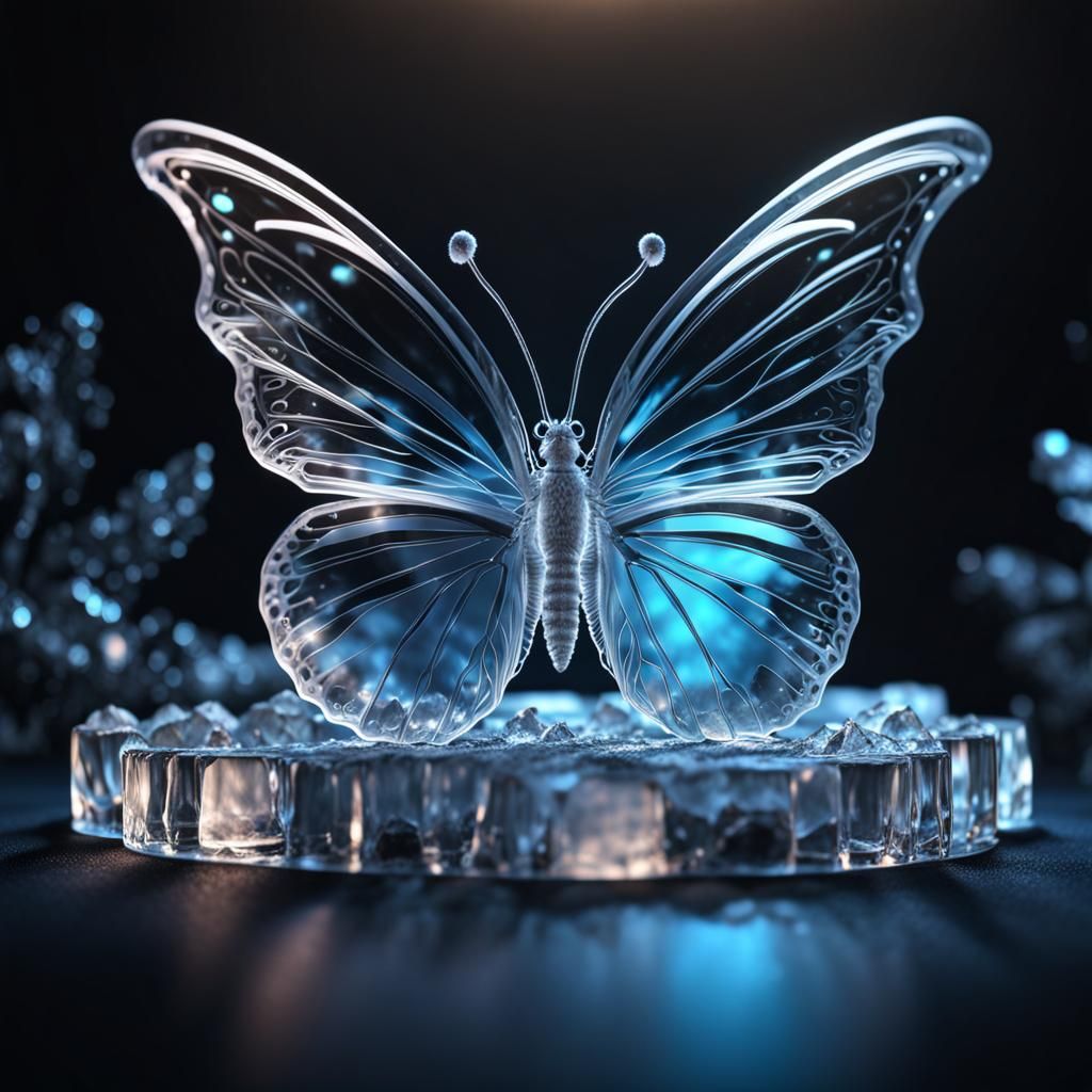 Ethereal Ice Butterfly Against Dark Canvas
