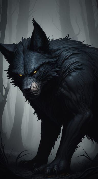 Terrifying Werewolf Stands on Forest Path