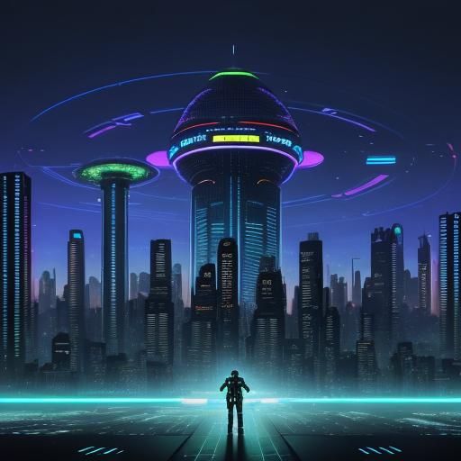 Cybernetic Cityscape in a Futuristic Metropolis