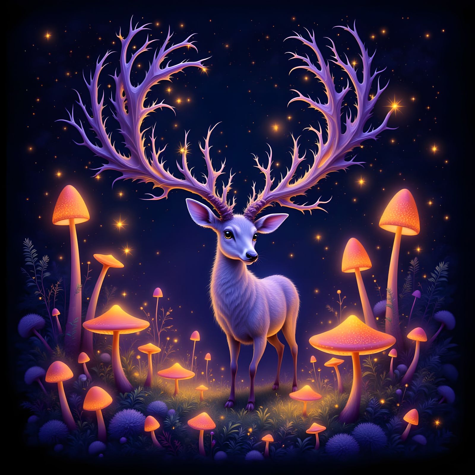 Majestic Glowing Stag in Mystical Forest