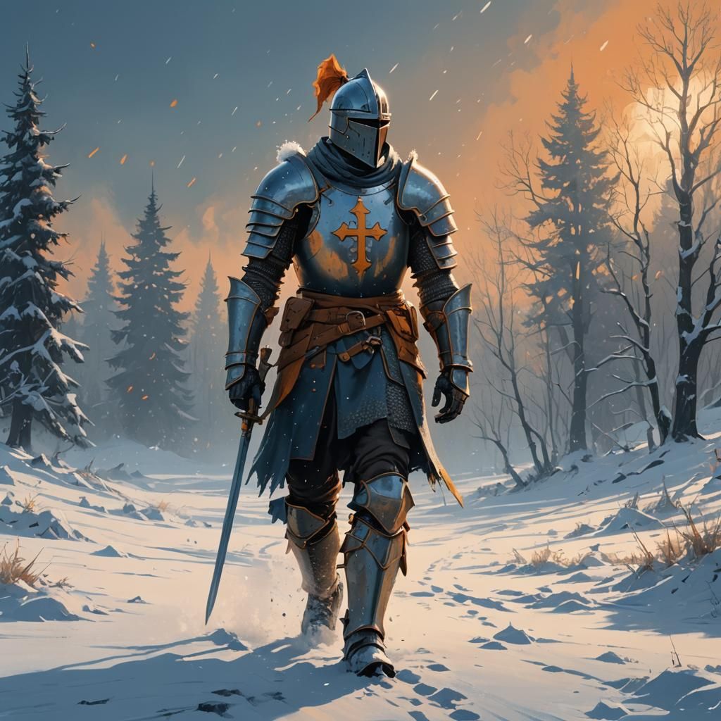 Medieval Knight in Snowy Landscape
