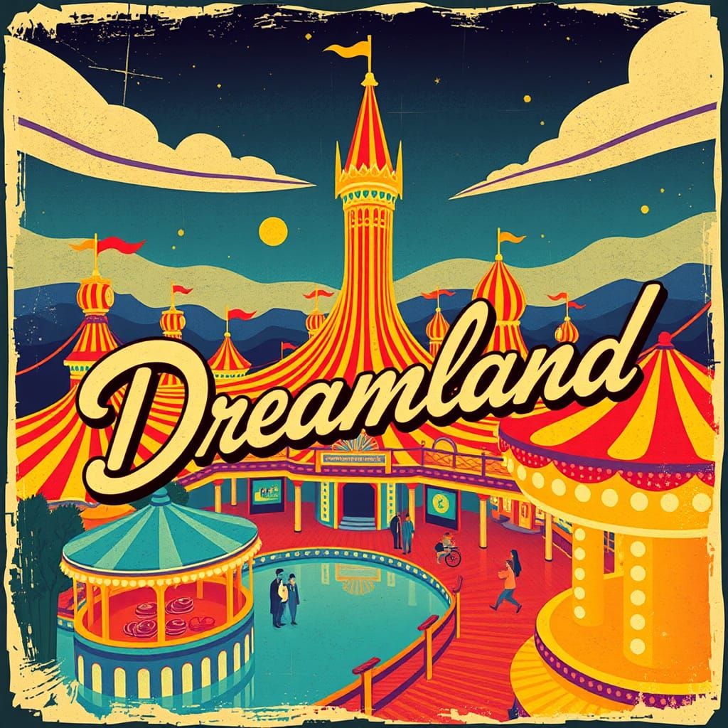Retro-Style Poster Advertises Whimsical Dreamland Amusement...