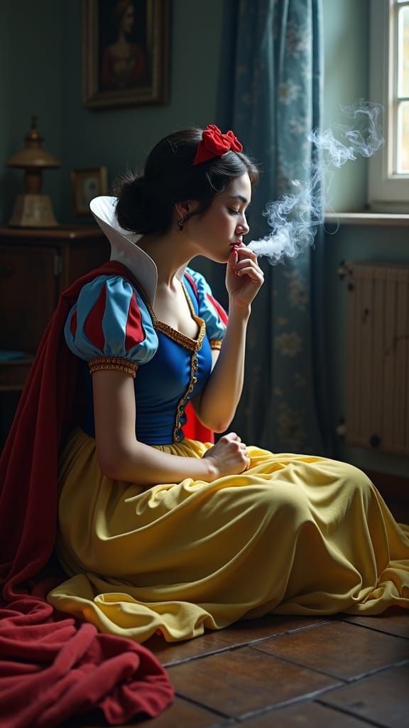 Realistic Photo of Snow White Smoking