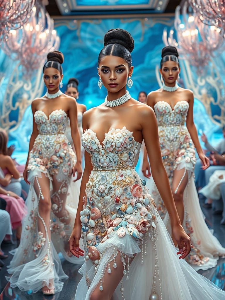 Elegant Ocean-Inspired Fashion Designs in Photorealistic Sty...