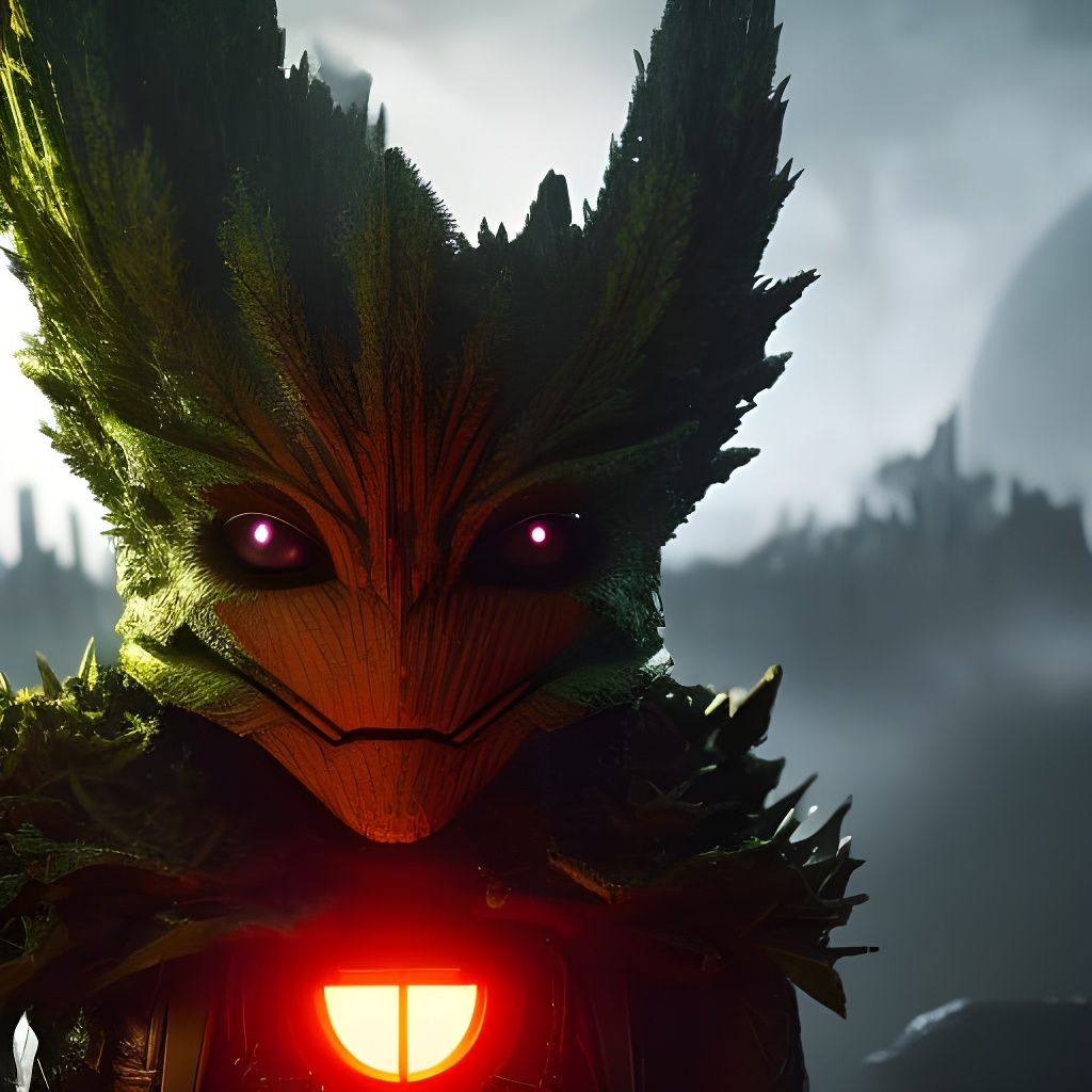 Filigree Baby Groot as Batman in Anime Style