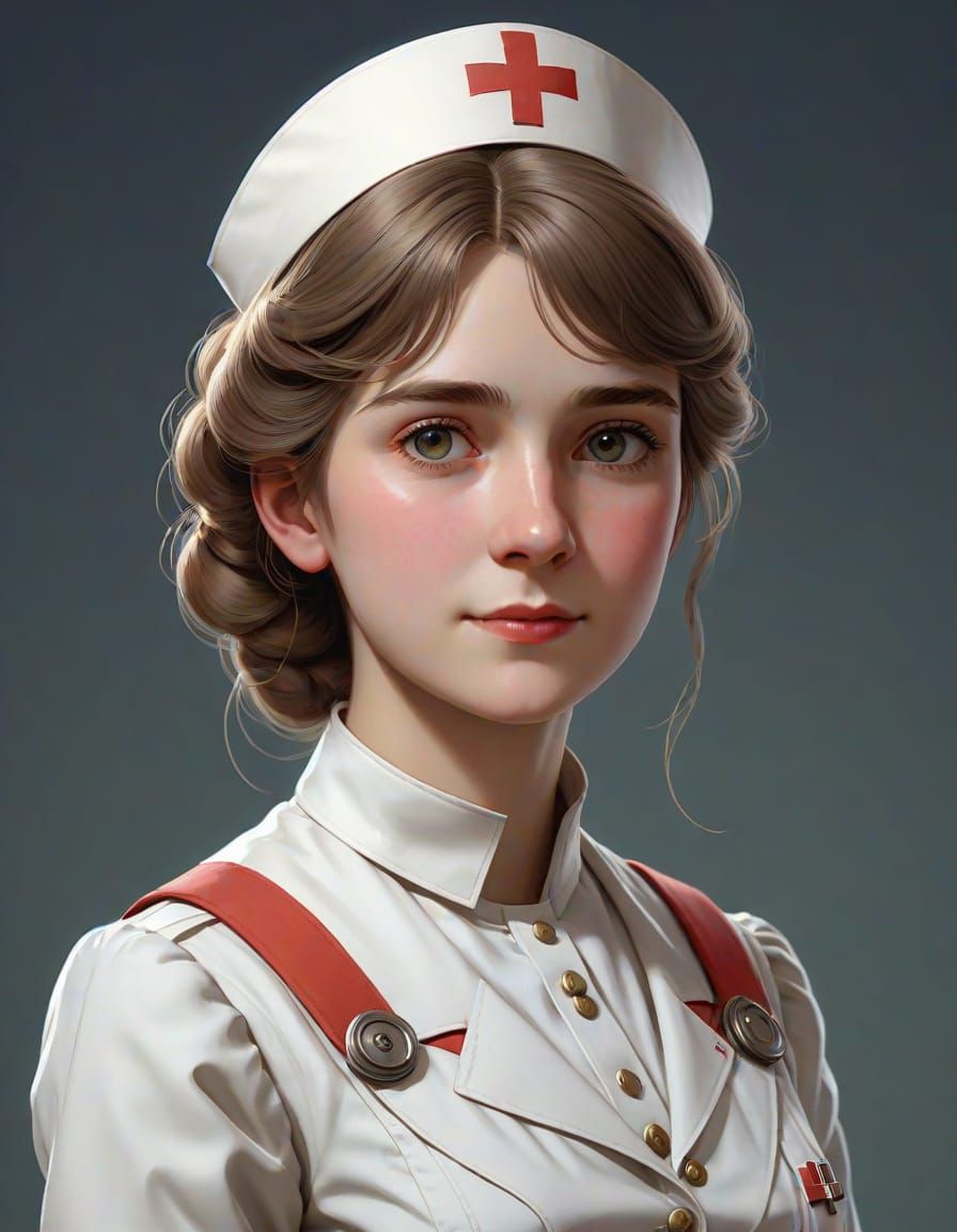 English Nurse Catherine Barkeley in 1910s World War I Era Po...