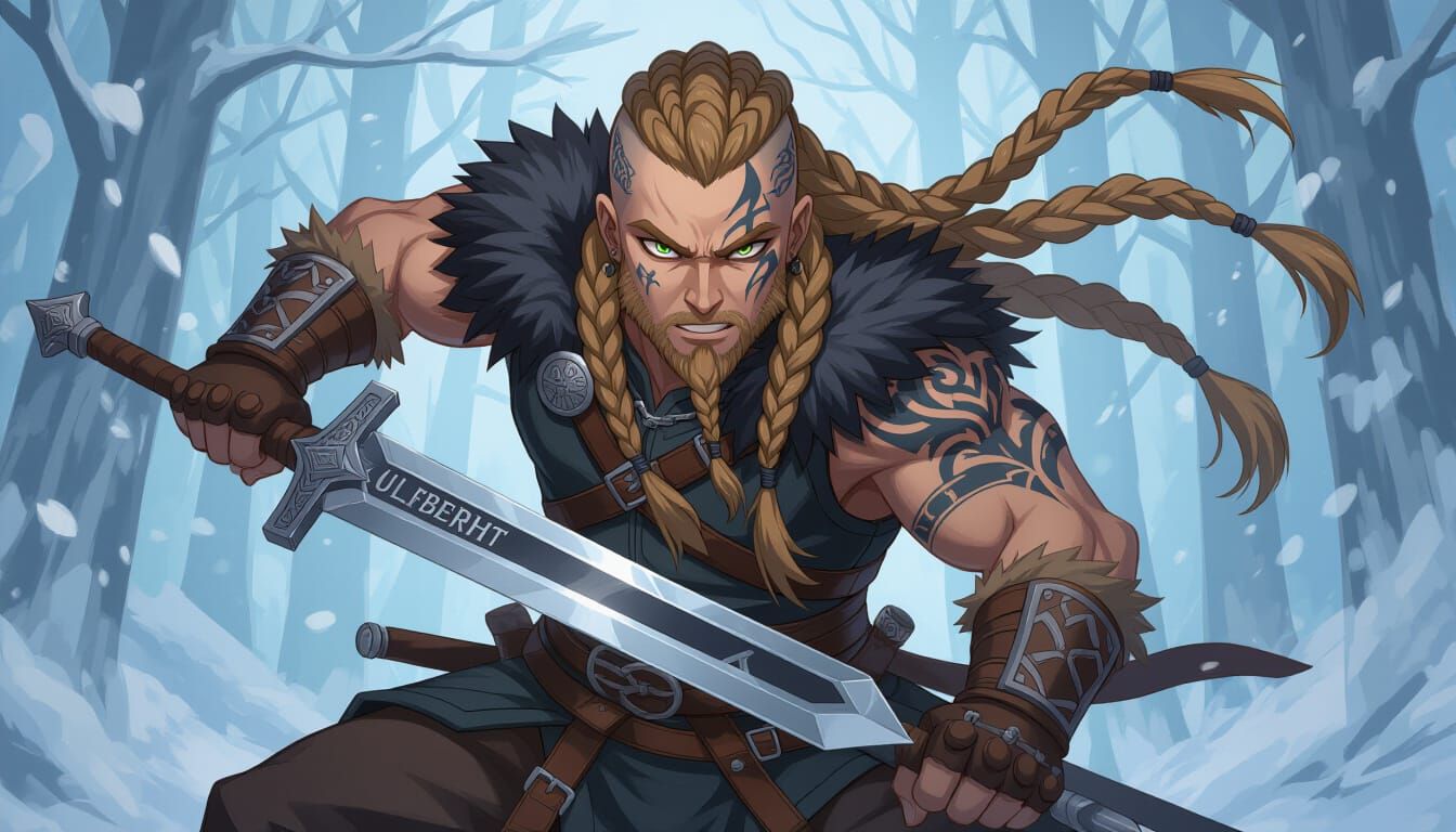 Anime Viking Warrior Charging with Sword