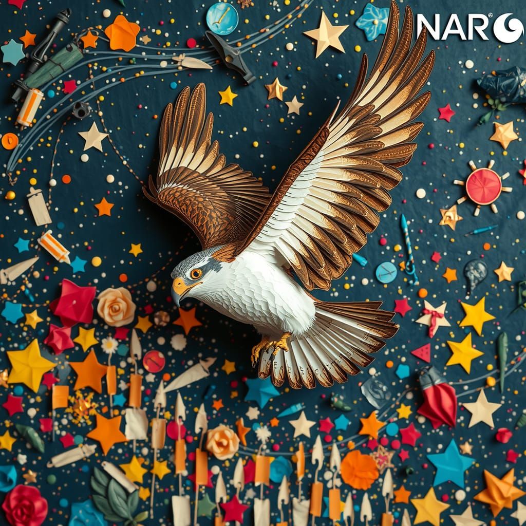 Ethereal Falcon soars amidst Cosmic Splendor in Impasto Mast...