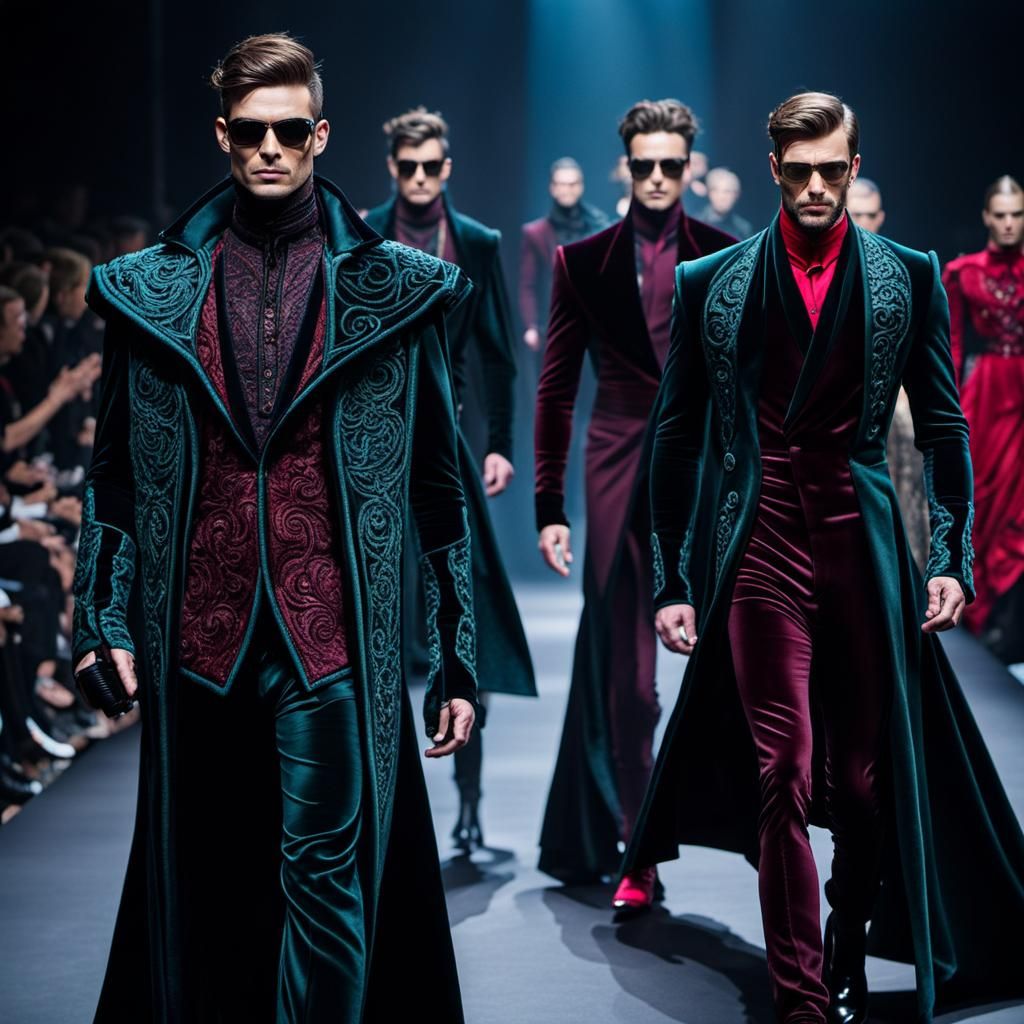 Men's Futuristic Asymmetric Costume in Dark Silks and Velvet...