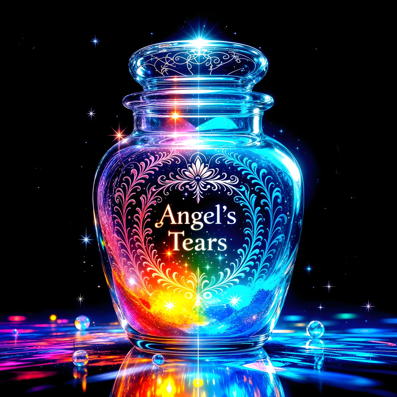 Exquisite Glass Jar Filled with Luminous Liquid in a Cyberpu...