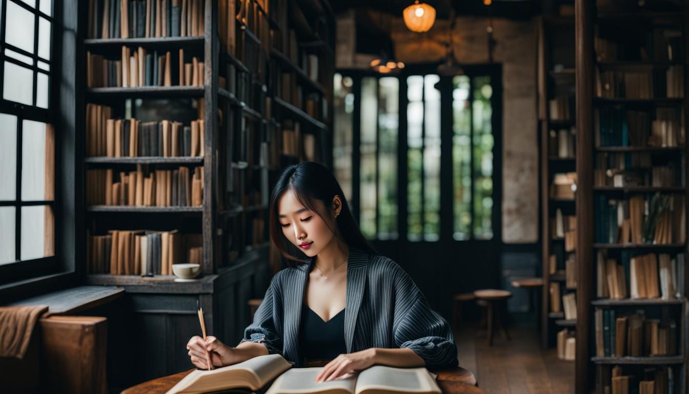 Asian Girl in Cozy Book Nook