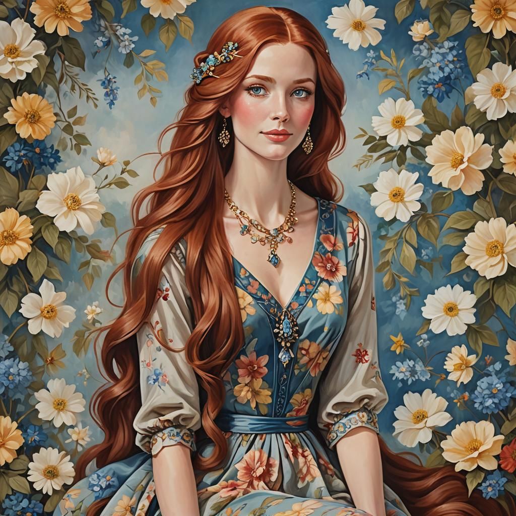 Enchanting Woman in Vintage-Style Dress, Classic Romantic St...