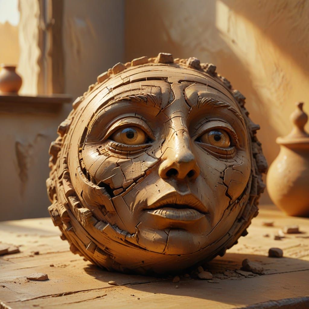 Earthy Clay Sculpture in Abstract Expressionist Style