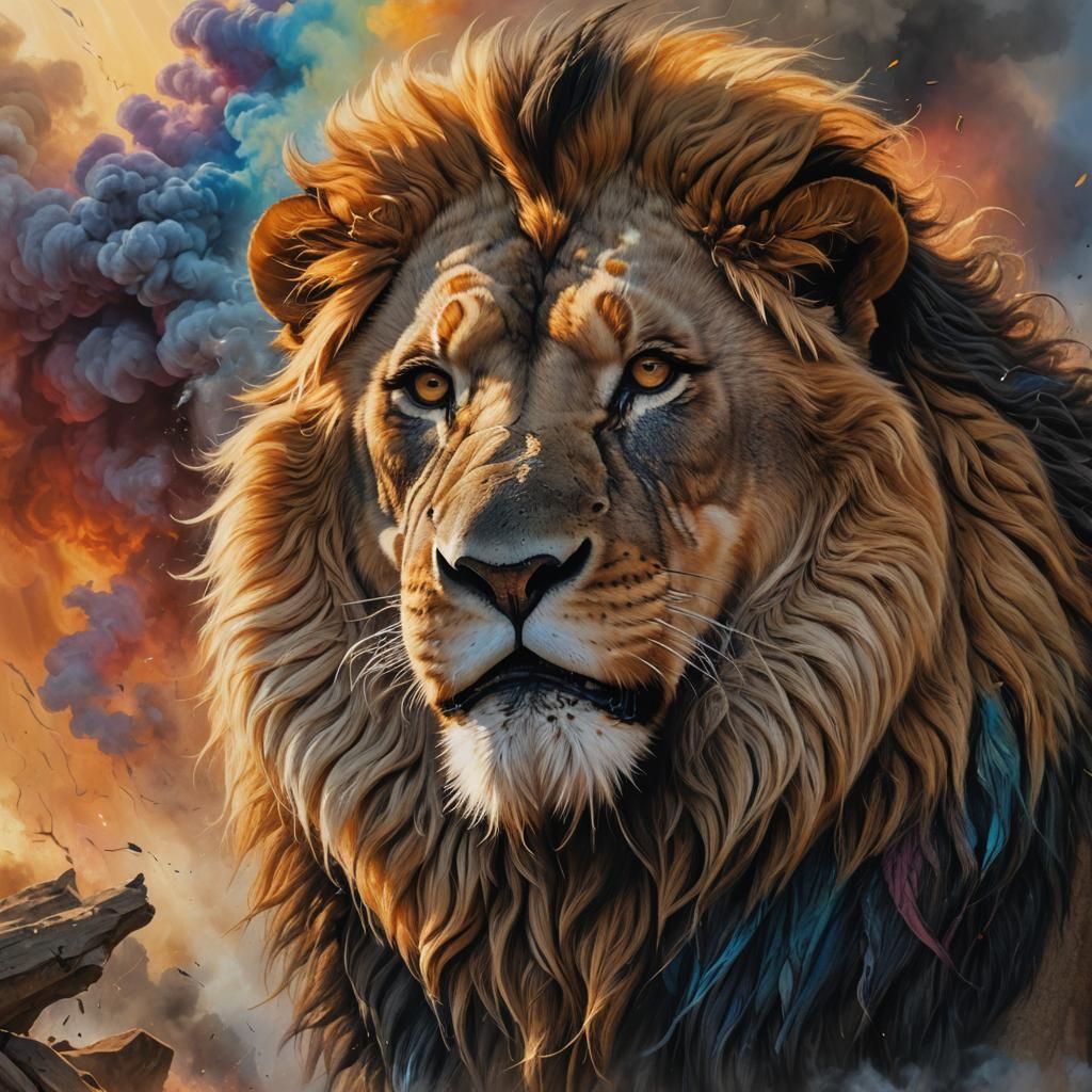 Vibrant Sunset Lion Roars with Hyper Realistic Majesty