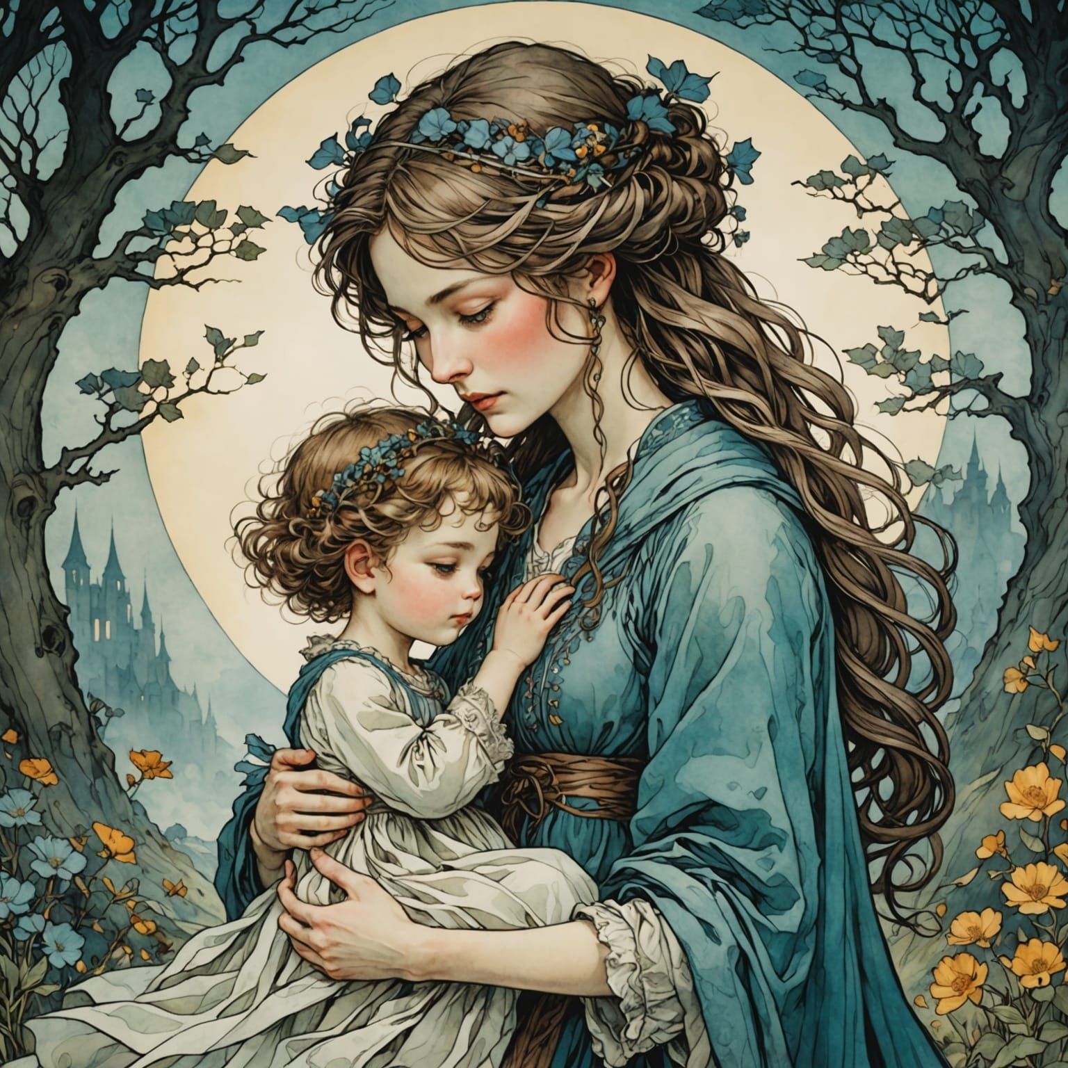 Gentle Motherhood in Colorful Anime Style