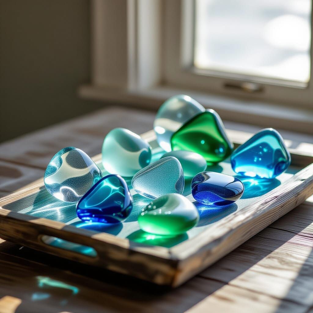 Glistening Sea Glass Sculptures in Diffused Sunlight