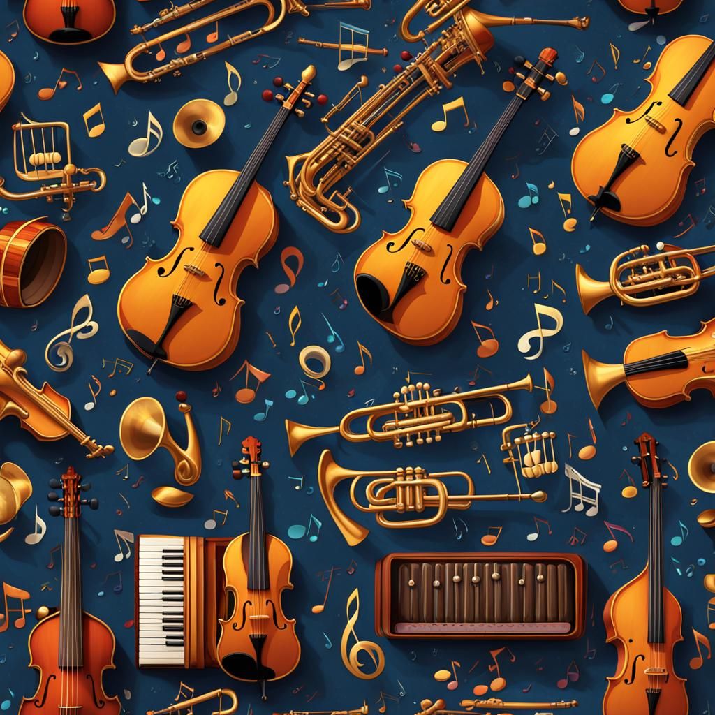 Vibrant Music Instrument Mosaic in Fantasy Digital Art