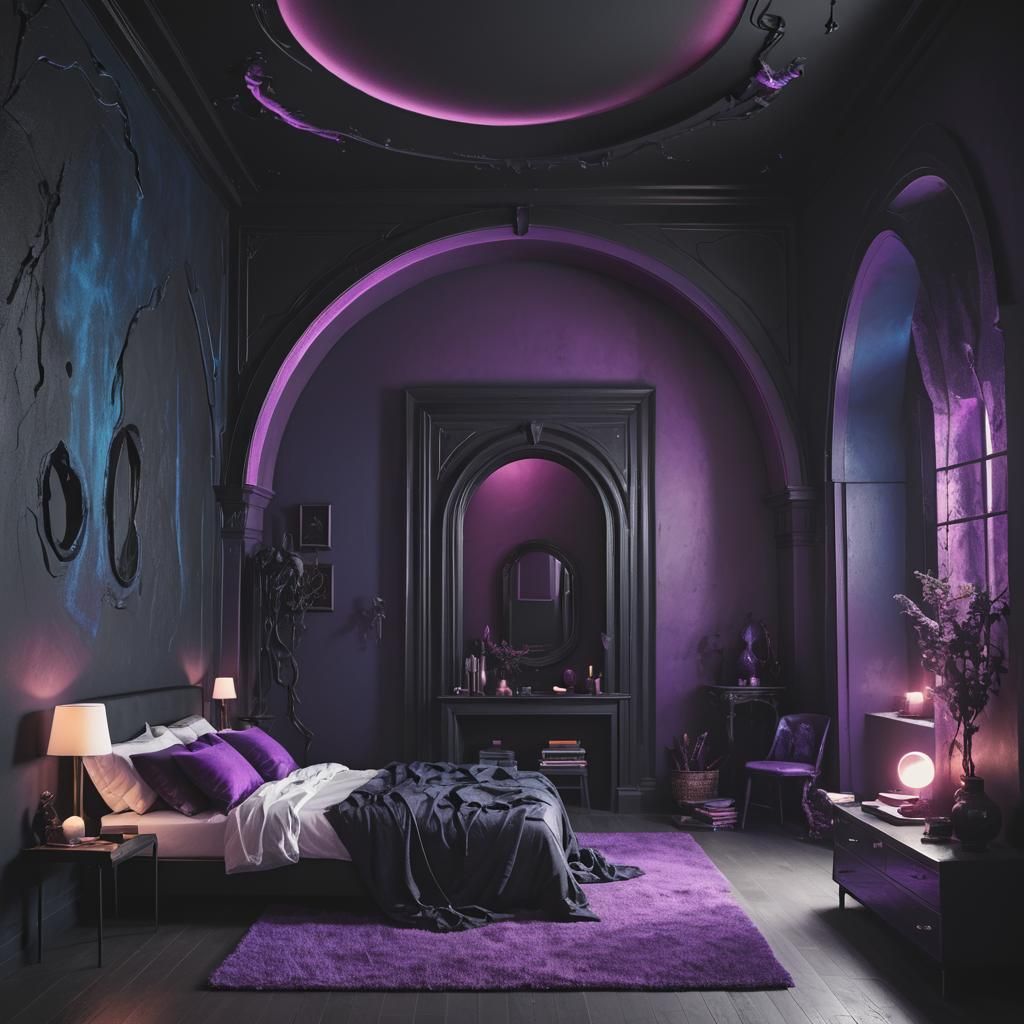 Dreamy Dark Fantasy Bedroom with Enchanted Portal