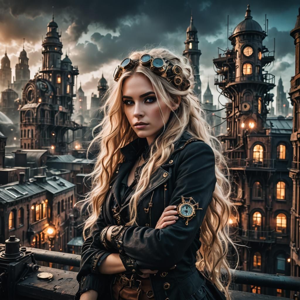 Steampunk Siren Embracing the City's Magic