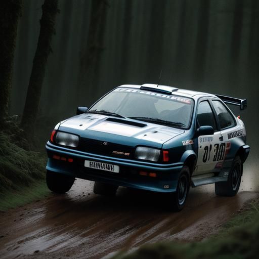 Racing Sierra Cosworth RS500 Over a Scottish Rally Jump
