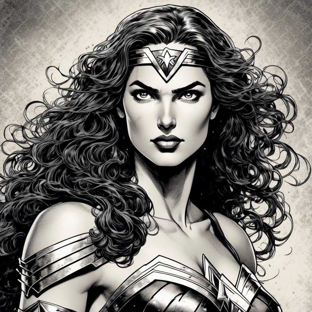 Wonder Woman in a Dynamic Comic Book Portrait