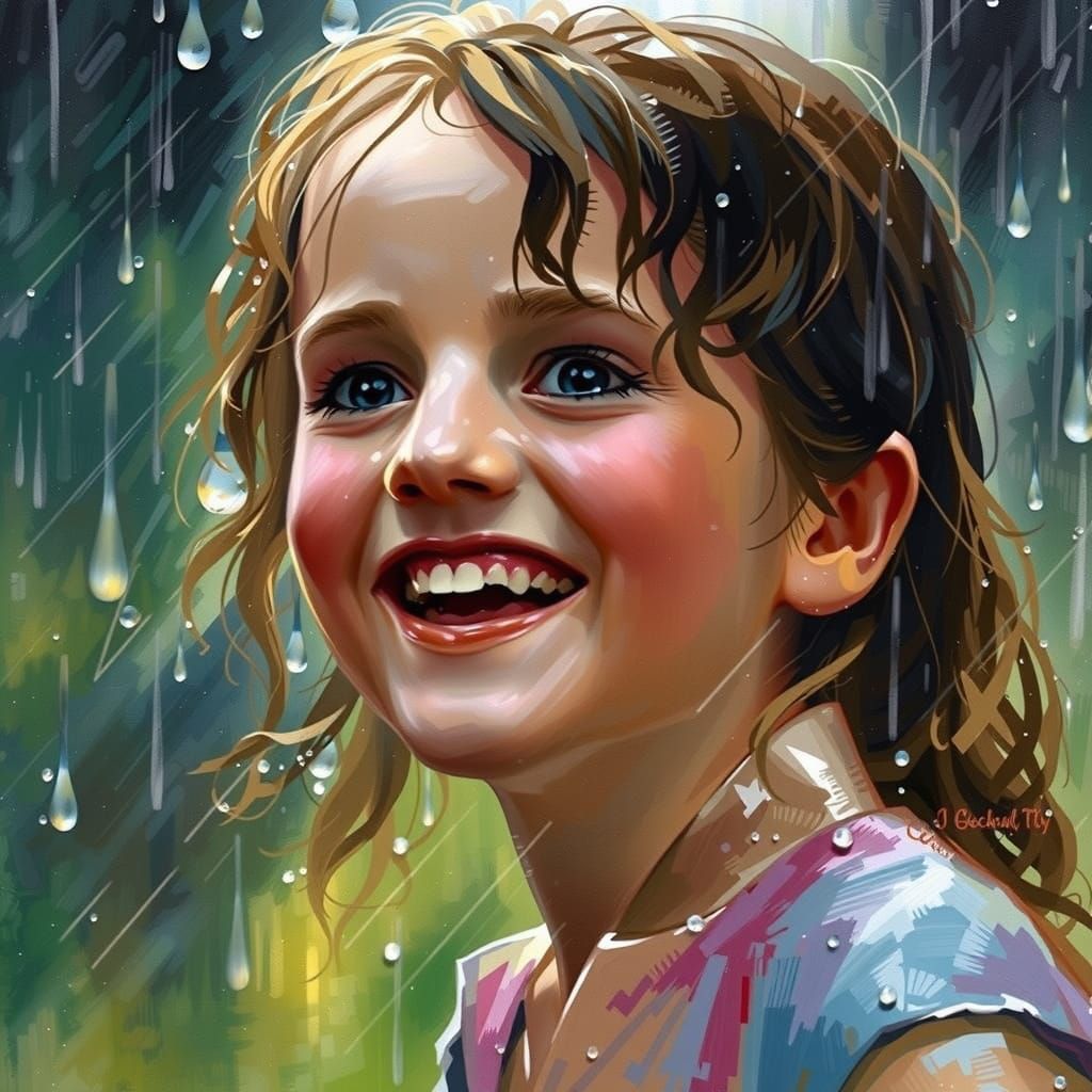 Woman in Yellow Raincoat in Summer Rain