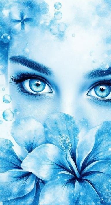 Aquamarine Eyes with Hibiscus Flowers in Watercolor