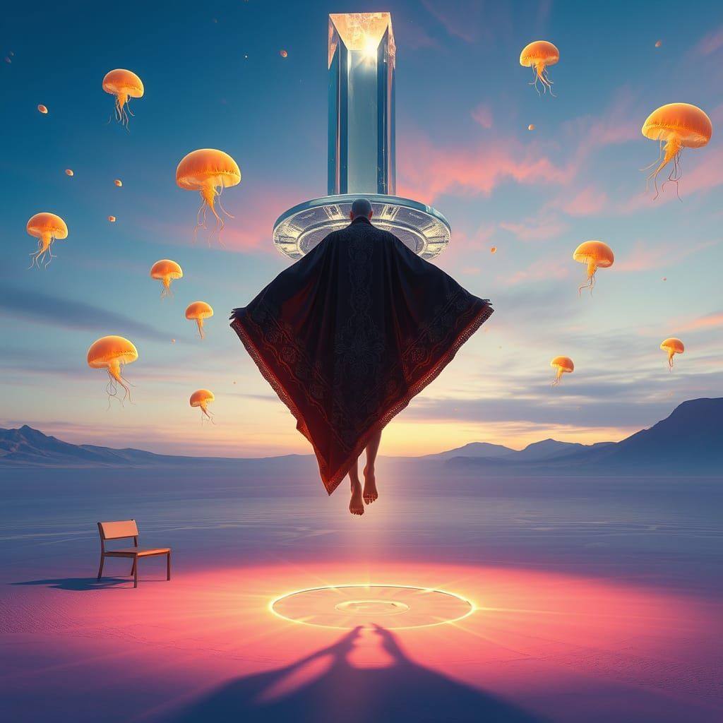 Crystal Monolith in Mirrored Desert: Surreal Digital Art