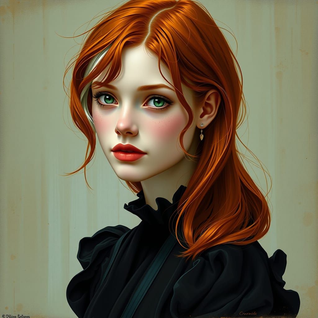 Redhead Portrait with Emerald Eyes in Digital Art