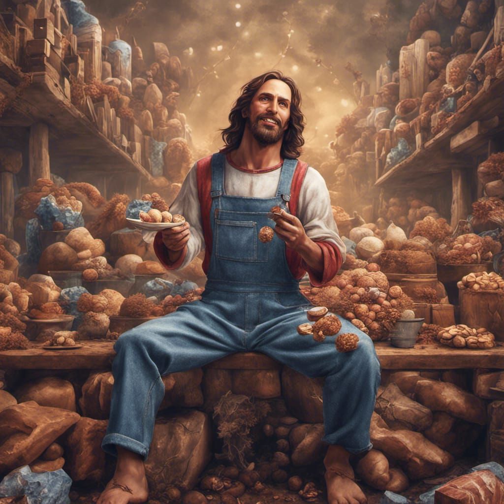 Jesus Christ in Modern Attire Indulges in Sweet Treats in a...