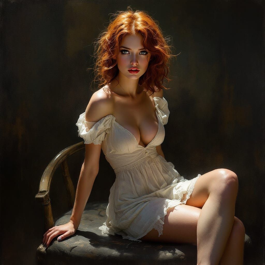 Redhead Figure Study in Chiaroscuro Style