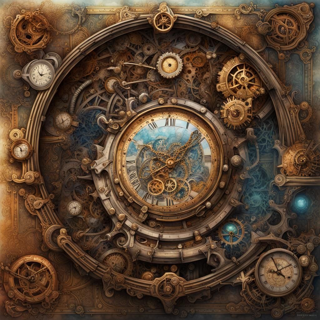 Steampunk Timekeeper's Chronicle in Vibrant Aquarelle