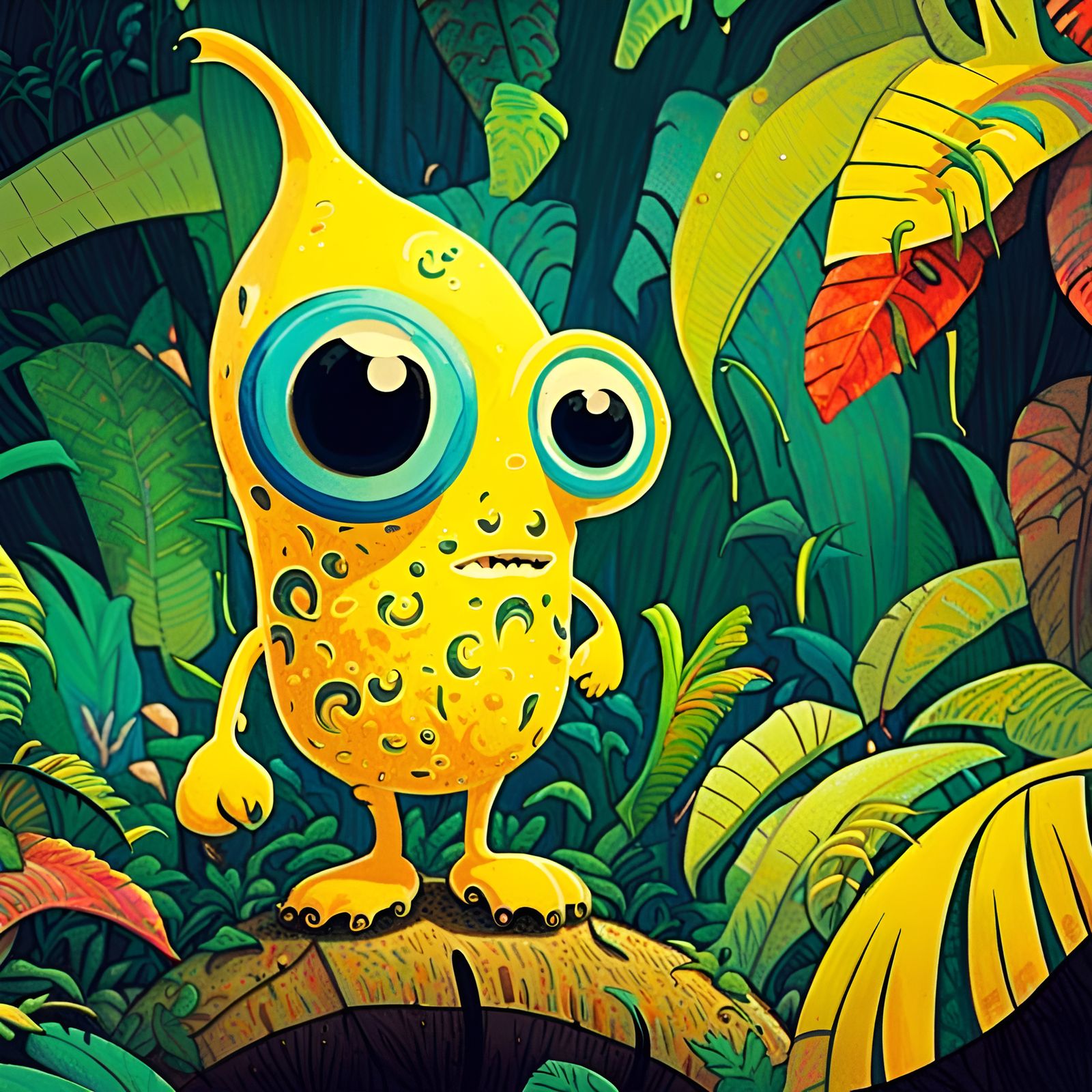 Banana Monster in Jungle Paradise, Hypermaximalist Digital A...