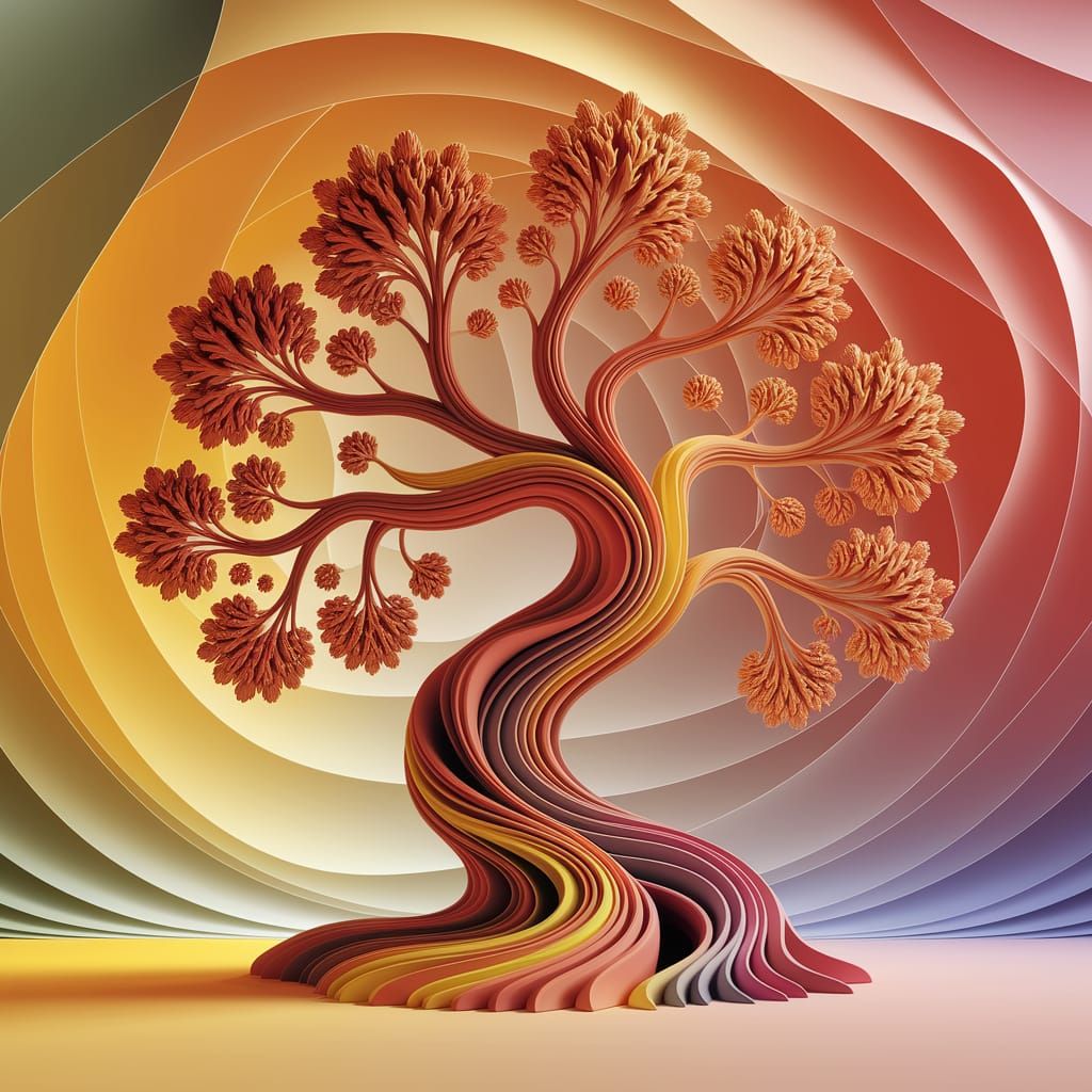 Vibrant Abstract Tree Sculpture with Intricate Patterns