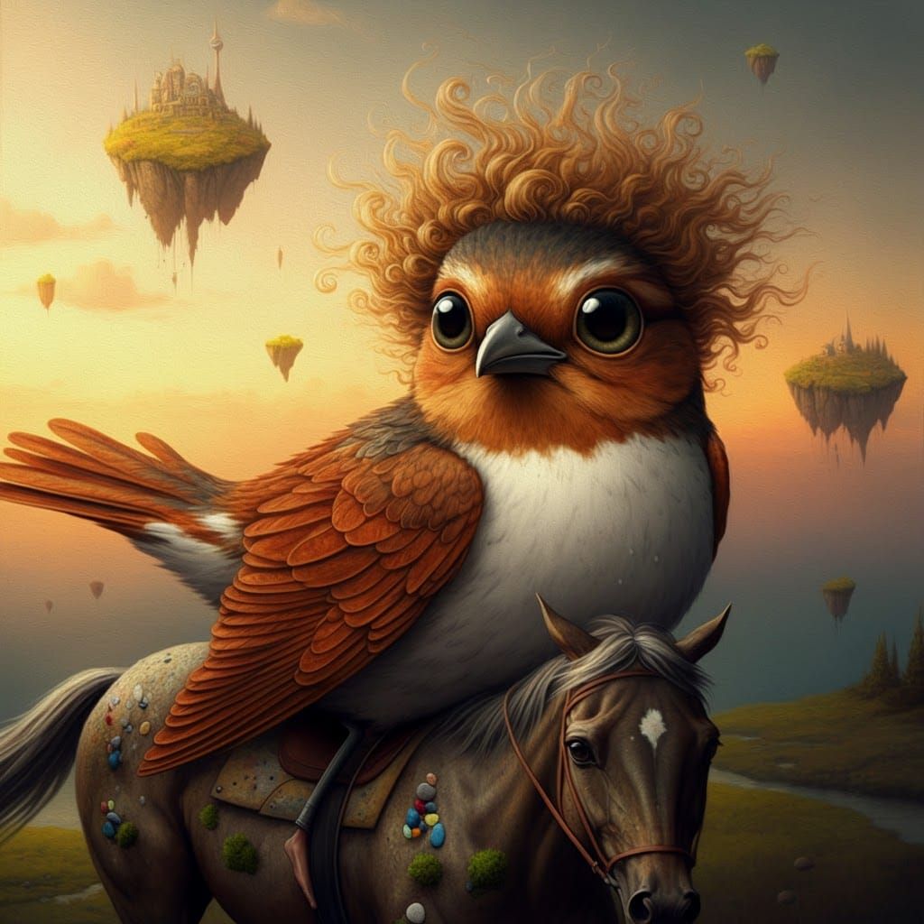 Surrealist Painting of Mysterious Avian Human with Enchantin...