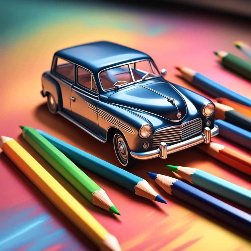 Realistic Car Pencil Case Devours Pencil in Vivid Scene