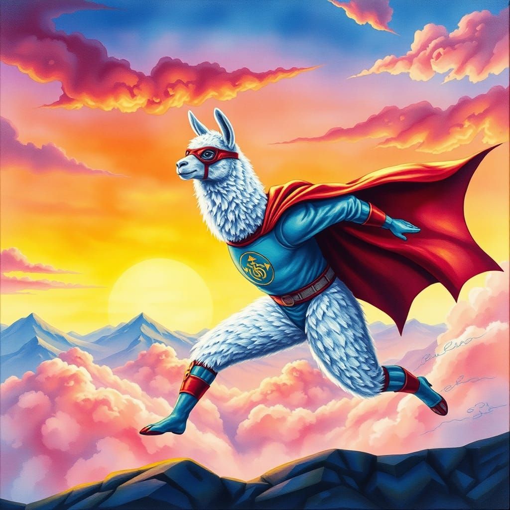 Alpacaman in Vibrant Watercolor Action