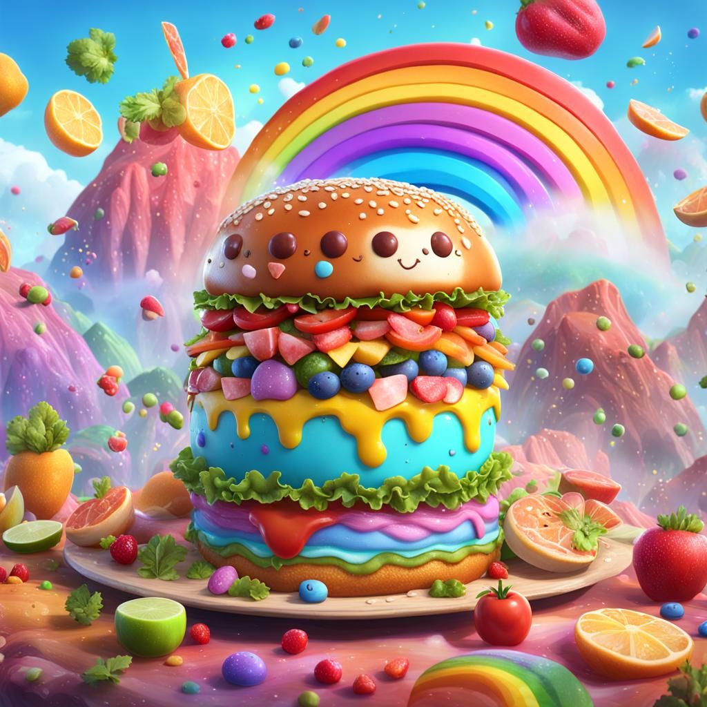 Vibrant Kawaii Food Scene in Detailed Fantasy Art