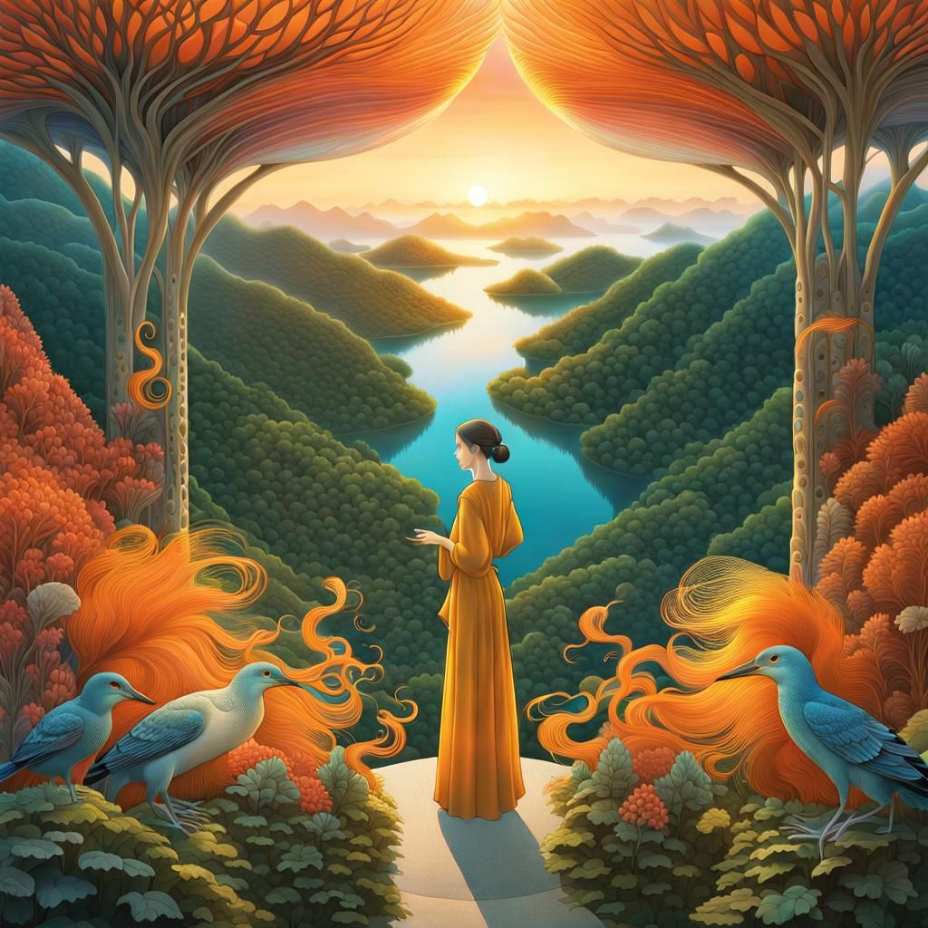 Elegant Sunset Wizard in a Magical Realm with Forest Exposur...