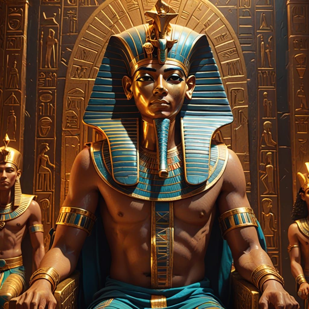 Egyptian Pharaoh in Vibrant Oil Painting Style