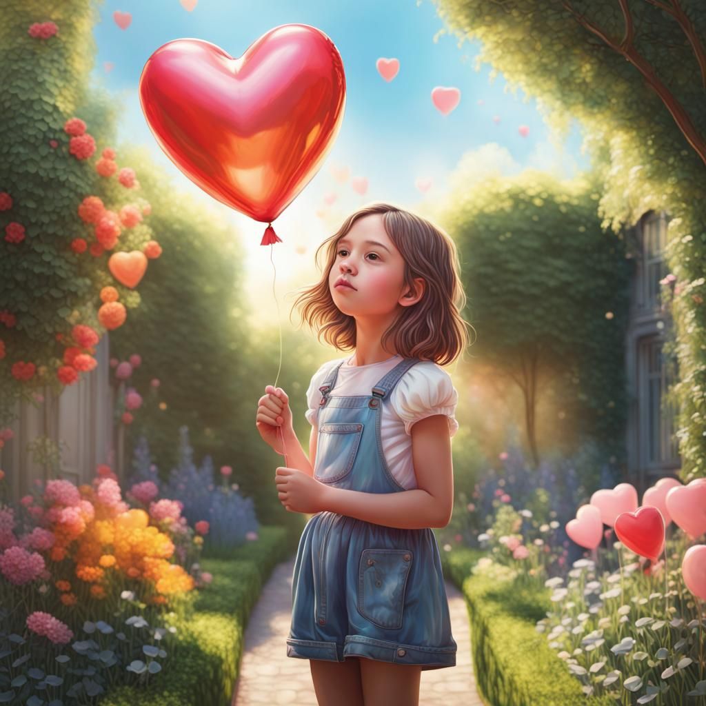 Joyful Girl Surrounded by Vibrant Blooms in a Dreamlike Gard...