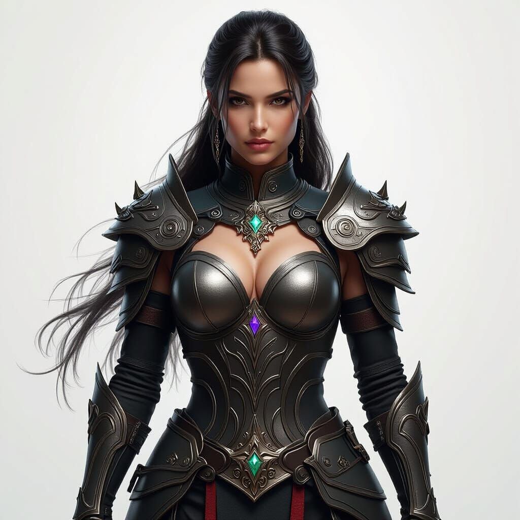 Powerful Woman in Intricate Armor, Fantasy Art
