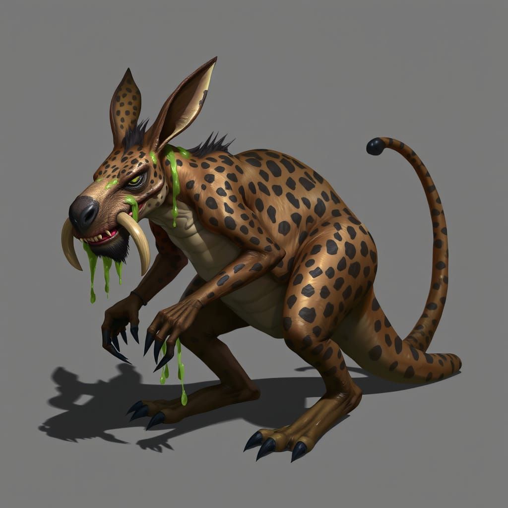 Slime Covered Leopard Kangaroo Beast, Digital Art