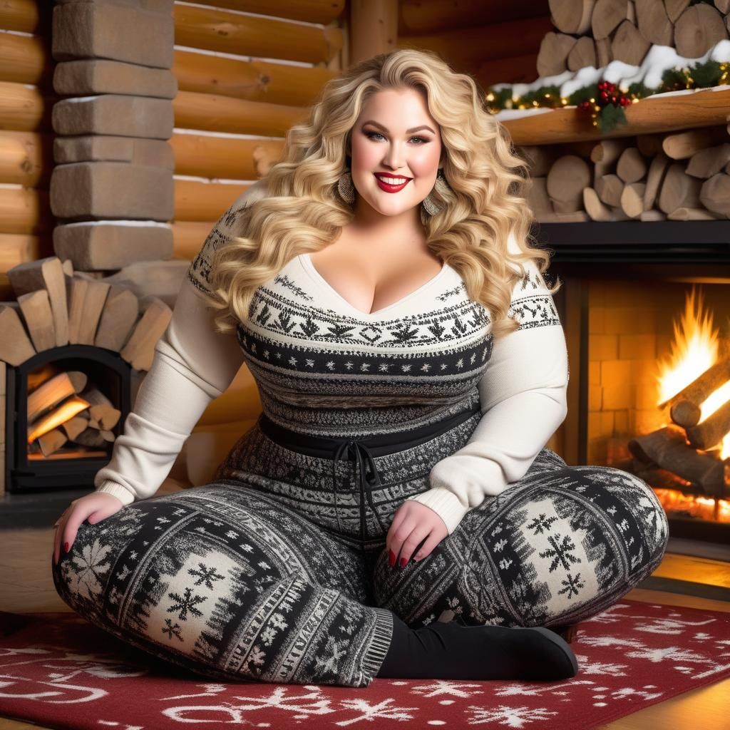 Stunning Plus-Sized Winter Beauty by the Fireplace